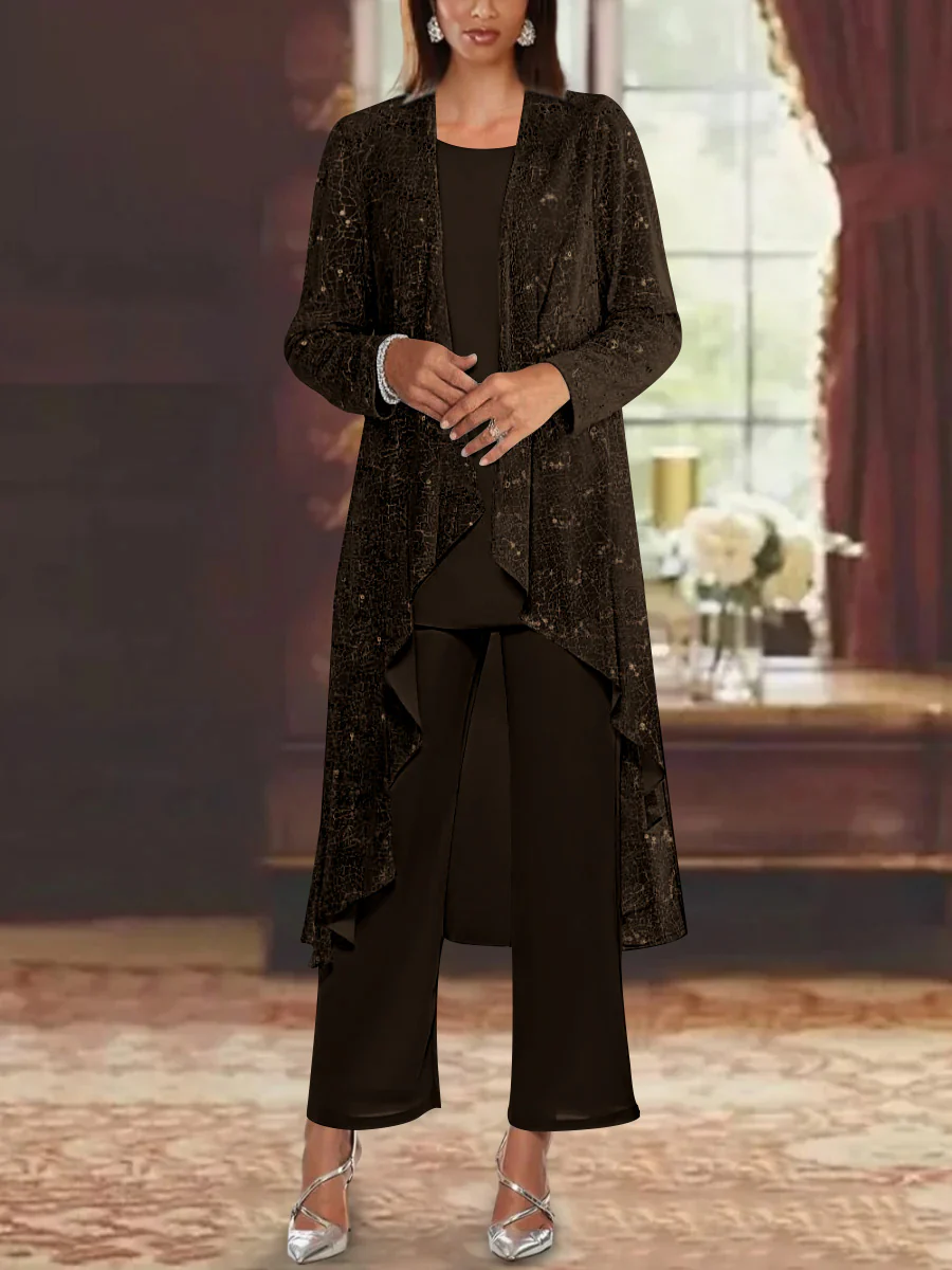 Chiffon Sequins Scoop Mother of the Bride Pantsuits with Jacket - Image 22