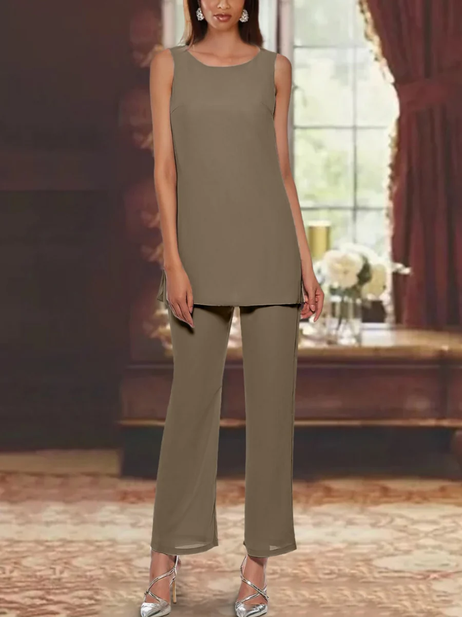 Chiffon Sequins Scoop Mother of the Bride Pantsuits with Jacket - Image 3