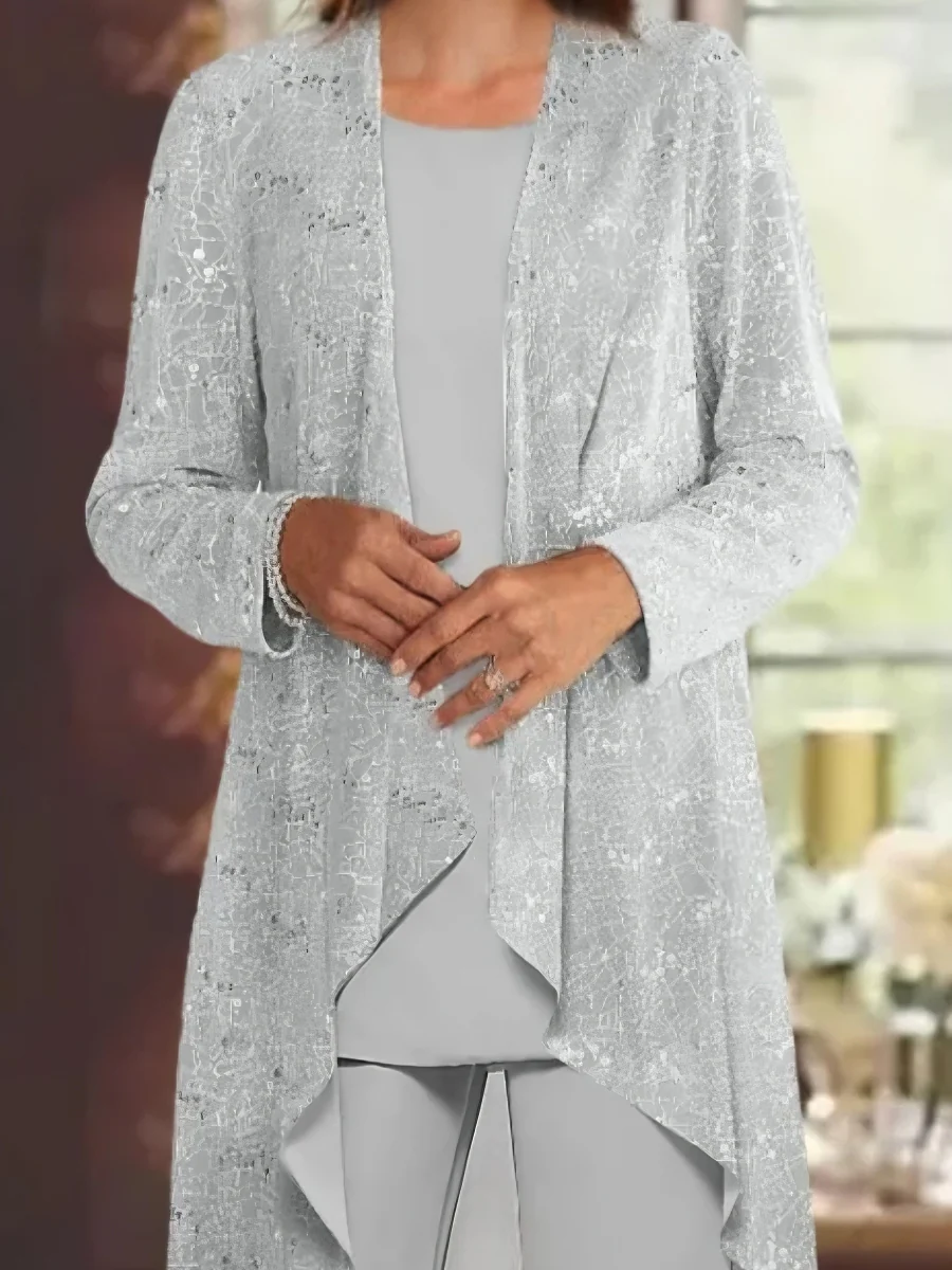 Chiffon Sequins Scoop Mother of the Bride Pantsuits with Jacket - Image 5