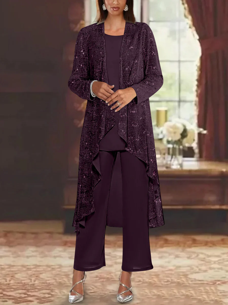 Chiffon Sequins Scoop Mother of the Bride Pantsuits with Jacket - Image 7