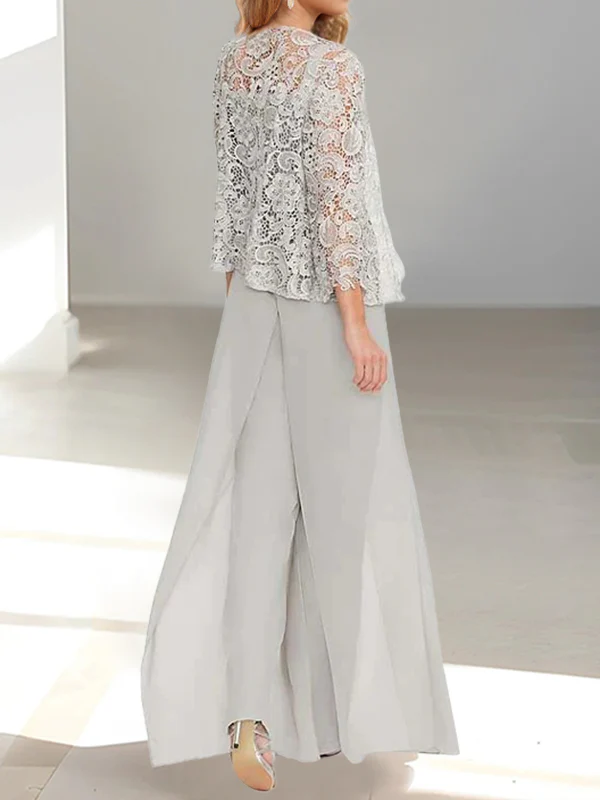 Chiffon Square Neck Floor-Length Mother of the Bride Pantsuits with Jacket & Split Side - Image 2