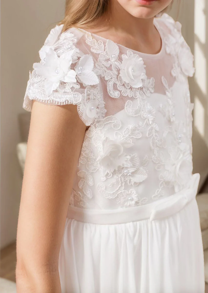 Chiffon Tulle Floor-length Ivory First Communion Dress - Image 3