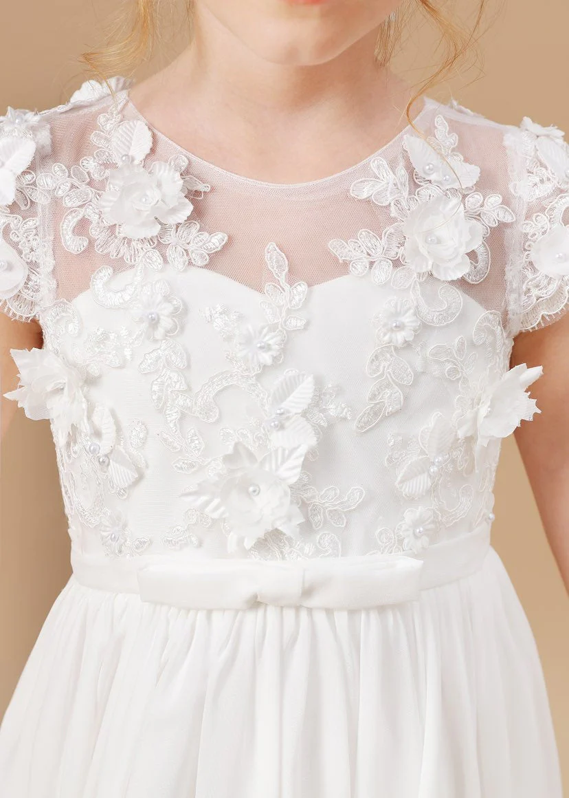 Chiffon Tulle Floor-length Ivory First Communion Dress - Image 4