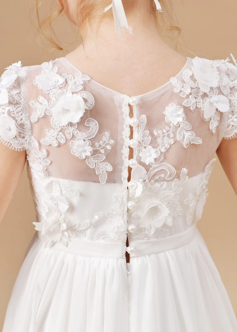 Chiffon Tulle Floor-length Ivory First Communion Dress - Image 5