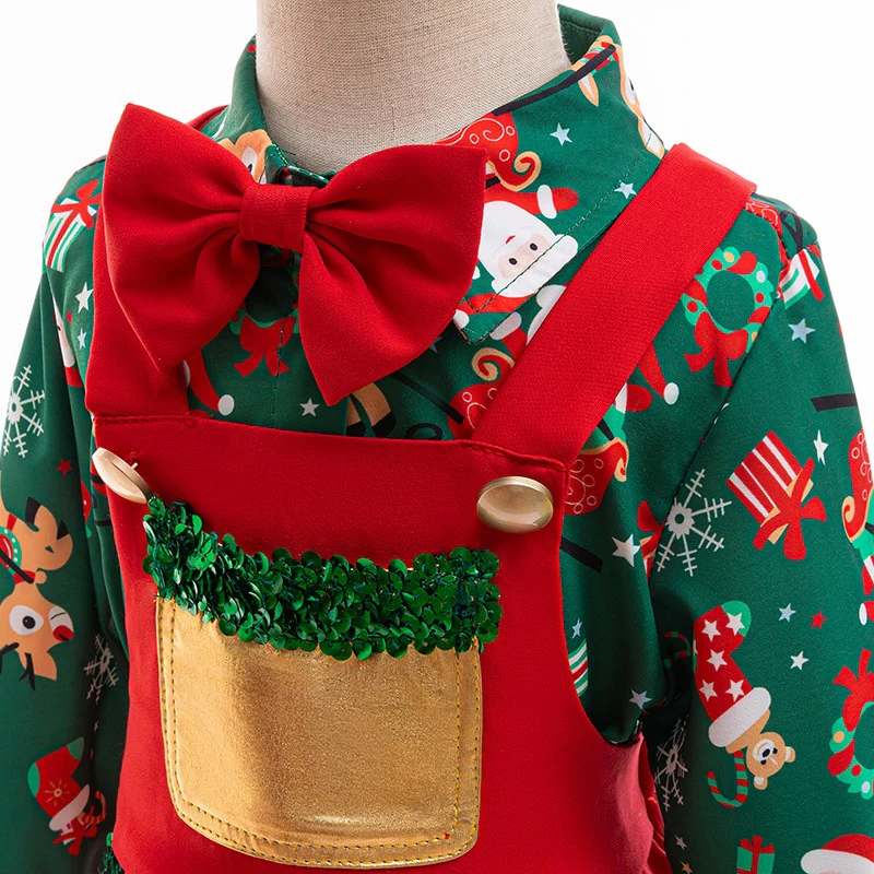 Christmas Two Piece Performance Costume Bow Tie Set - Image 4