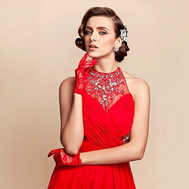 Classical / Romantic Lace / Tulle Wrist Length Gloves With Pure Color - Image 3