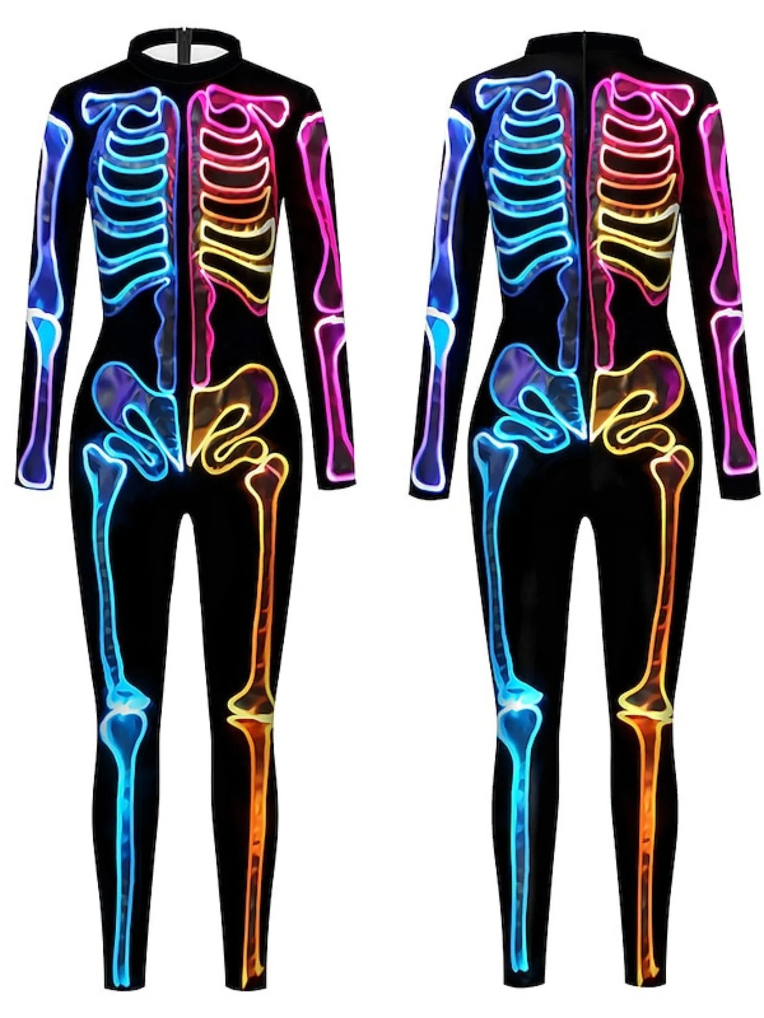 Cool Blue Skeleton Devil Adult's Bodysuit Set - Image 2