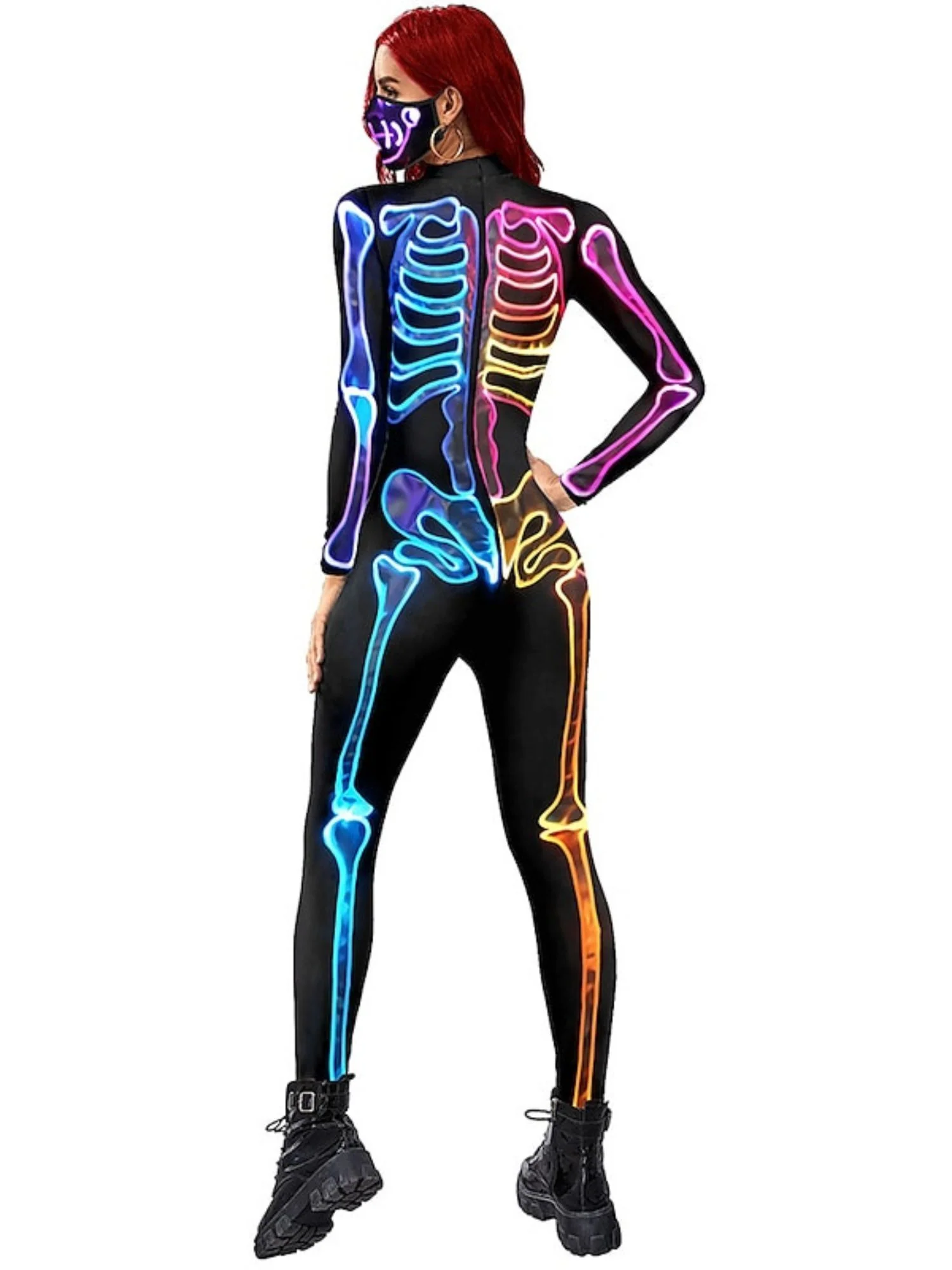 Cool Blue Skeleton Devil Adult's Bodysuit Set - Image 3