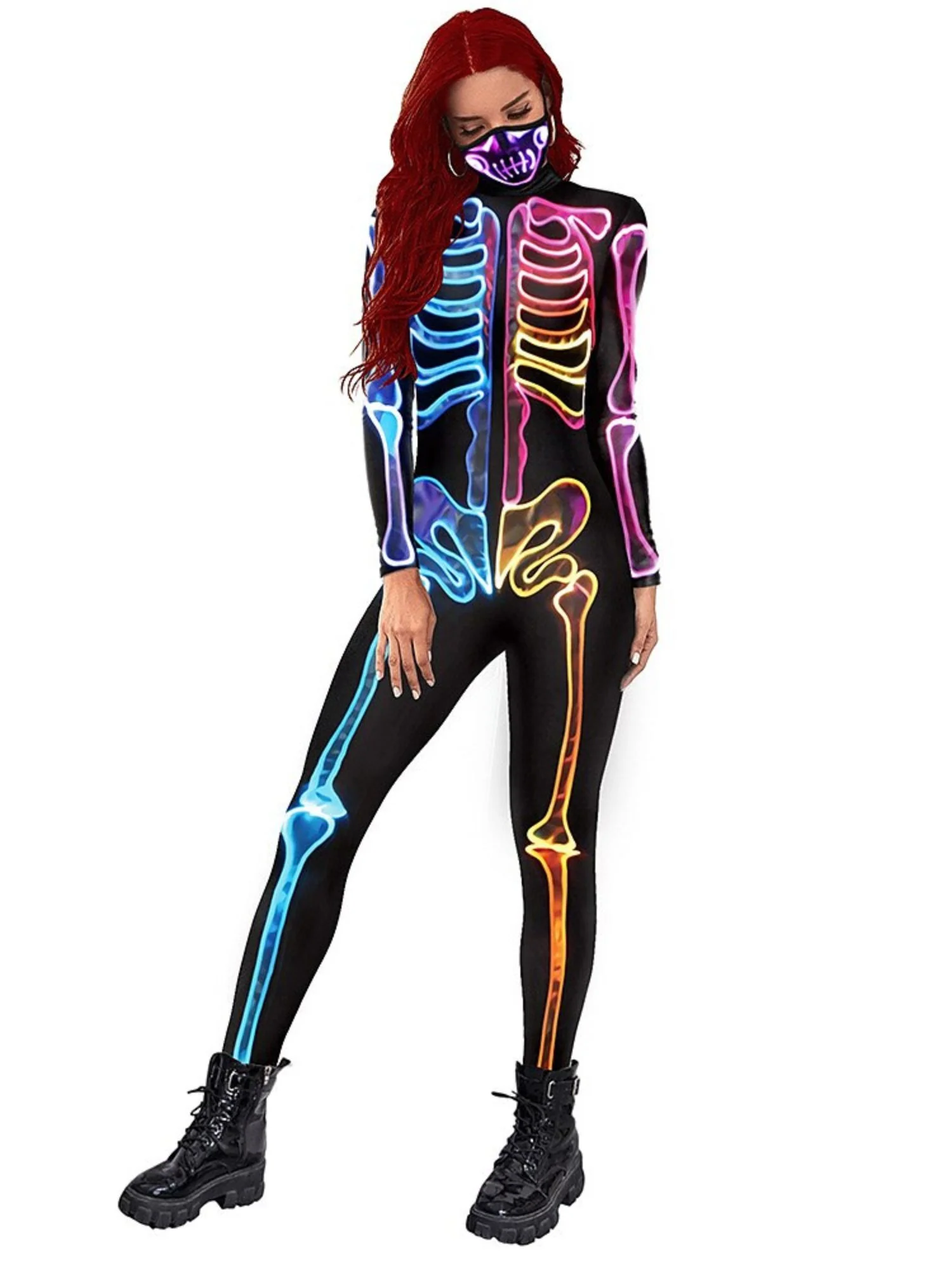 Cool Blue Skeleton Devil Adult's Bodysuit Set - Image 5