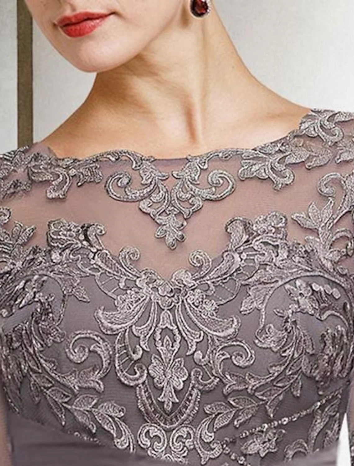 Chiffon Jewel Neck Half Sleeves Ankle-Length Mother of the Bride Pantsuits with Lace - Image 6