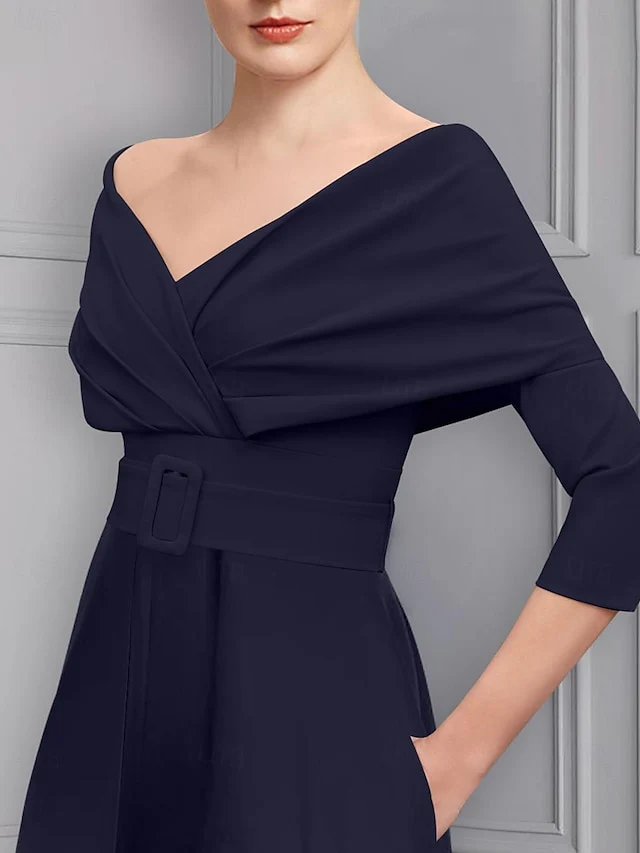 Scoop Long Sleeves Mother of the Bride Pantsuits with Belt - Image 3