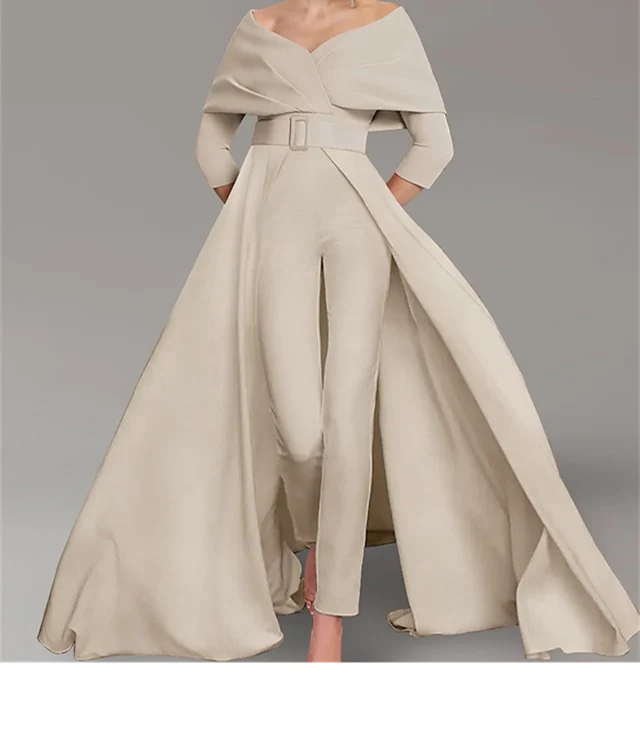 Scoop Long Sleeves Mother of the Bride Pantsuits with Belt - Image 5