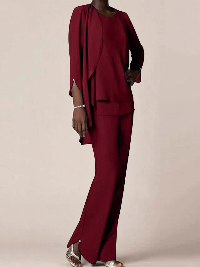 Chiffon Scoop Long Sleeves Floor-Length Mother of the Bride Pantsuits with Ruffles - Image 6