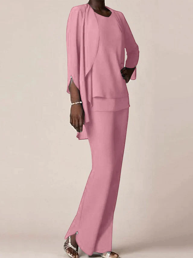 Chiffon Scoop Long Sleeves Floor-Length Mother of the Bride Pantsuits with Ruffles - Image 8