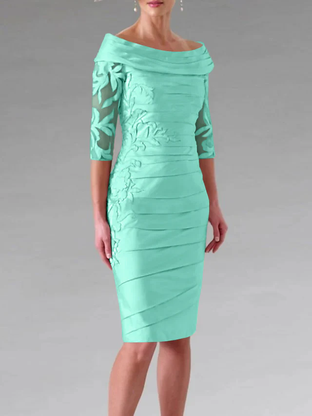 Sheath/Column Scoop Half Sleeves Knee-Length Mother of the Bride Dresses with Appliques Ruching - Image 16