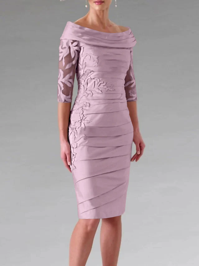 Sheath/Column Scoop Half Sleeves Knee-Length Mother of the Bride Dresses with Appliques Ruching - Image 31
