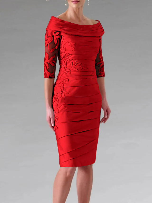Sheath/Column Scoop Half Sleeves Knee-Length Mother of the Bride Dresses with Appliques Ruching - Image 43
