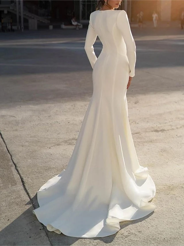 Mermaid/Trumpet V-Neck Long Sleeves Floor-Length Wedding Dresses with Beading - Image 3