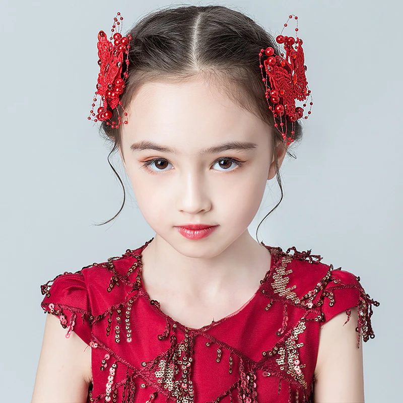 Cute Children's Fabric Lace Butterfly Pearl Headpiece - Image 3