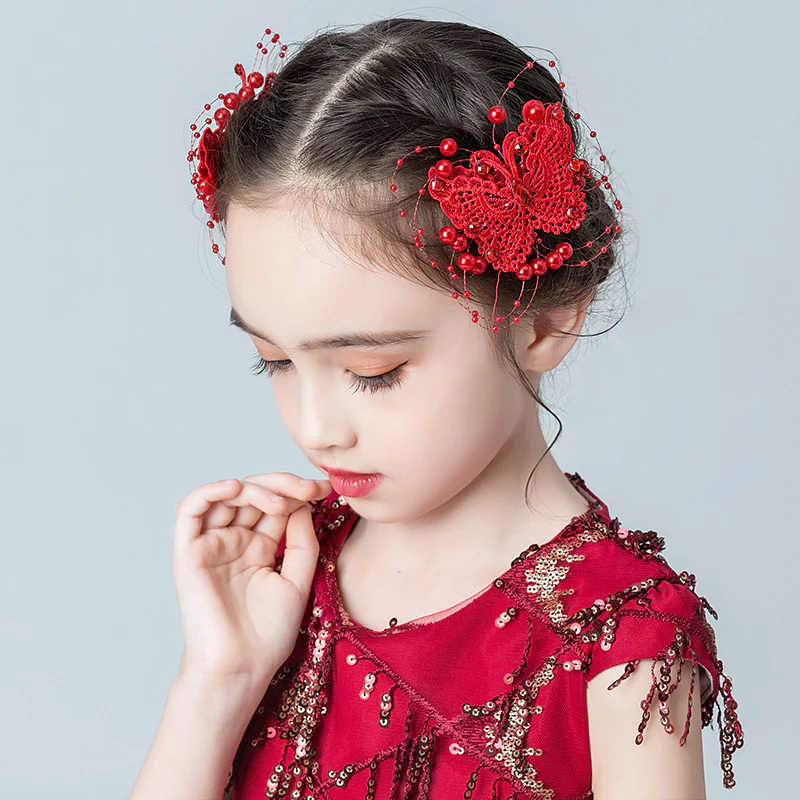Cute Children's Fabric Lace Butterfly Pearl Headpiece - Image 4
