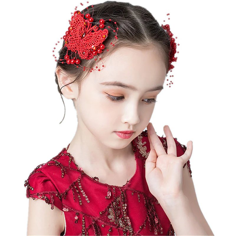 Cute Children's Fabric Lace Butterfly Pearl Headpiece - Image 5