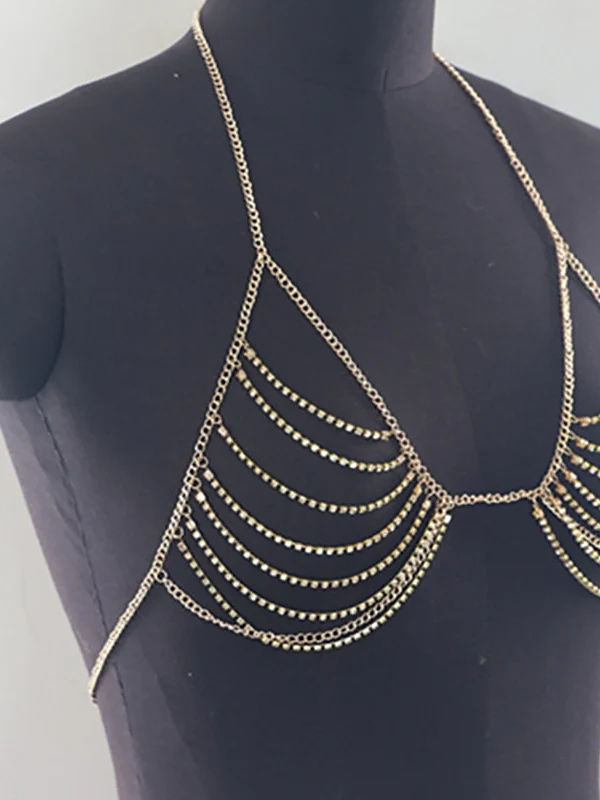 Dance Accessories Bra Rhinestone Glitter Metal Chain Women's Performance Training Sleeveless High Alloy - Image 2