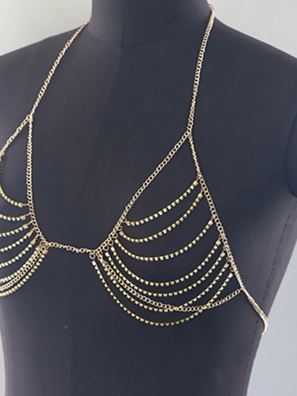 Dance Accessories Bra Rhinestone Glitter Metal Chain Women's Performance Training Sleeveless High Alloy - Image 3