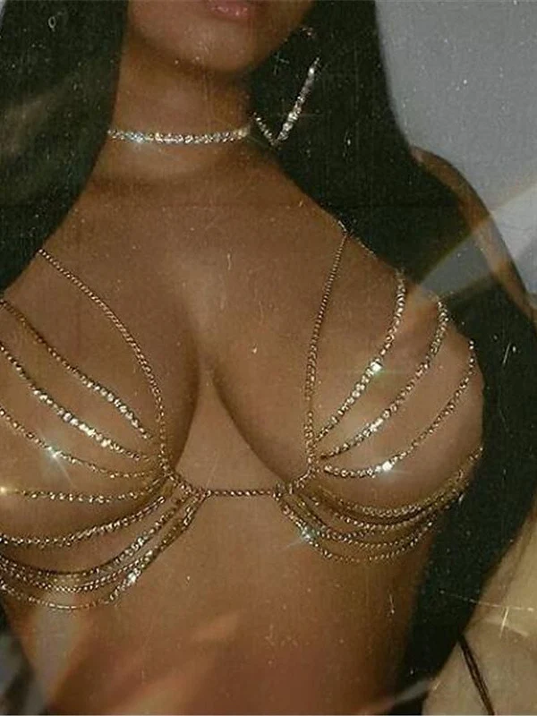 Dance Accessories Bra Rhinestone Glitter Metal Chain Women's Performance Training Sleeveless High Alloy - Image 4