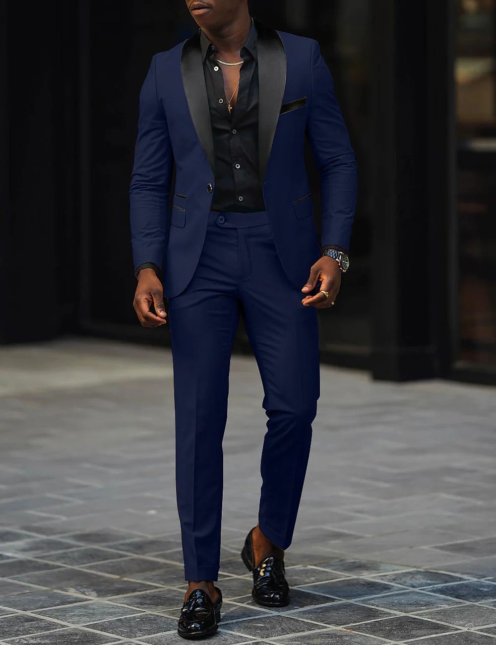 Dark Gray Men's Tailored Fit Single Breasted One-button 2 Pieces Prom Wedding Suits - Image 13