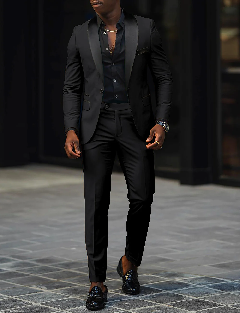 Dark Gray Men's Tailored Fit Single Breasted One-button 2 Pieces Prom Wedding Suits - Image 20