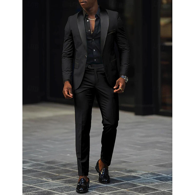 Dark Gray Men's Tailored Fit Single Breasted One-button 2 Pieces Prom Wedding Suits - Image 3
