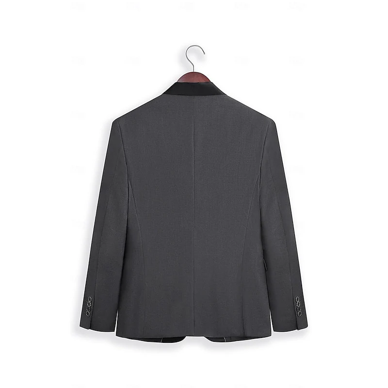 Dark Gray Men's Tailored Fit Single Breasted One-button 2 Pieces Prom Wedding Suits - Image 4