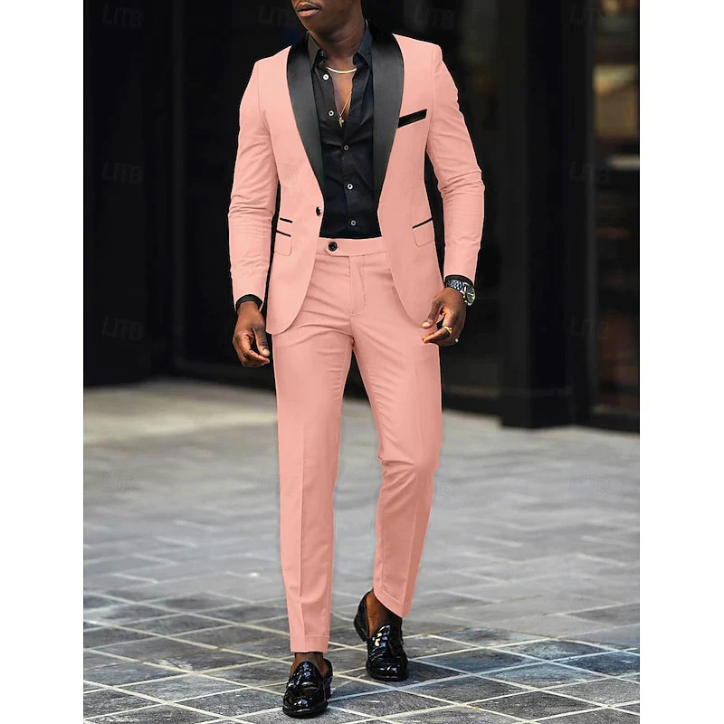 Dark Gray Men's Tailored Fit Single Breasted One-button 2 Pieces Prom Wedding Suits - Image 6