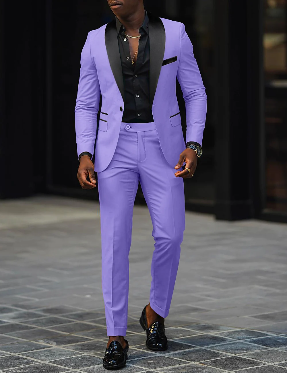 Dark Gray Men's Tailored Fit Single Breasted One-button 2 Pieces Prom Wedding Suits - Image 7