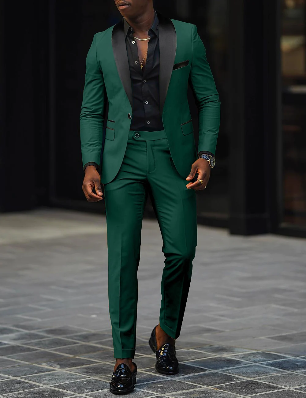 Dark Gray Men's Tailored Fit Single Breasted One-button 2 Pieces Prom Wedding Suits - Image 9