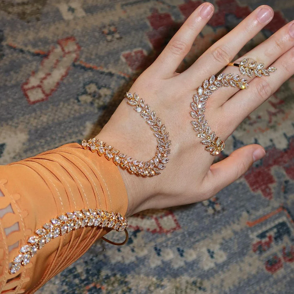 Delicate Wheat Leaf Large Zirconia Bracelet - Image 2