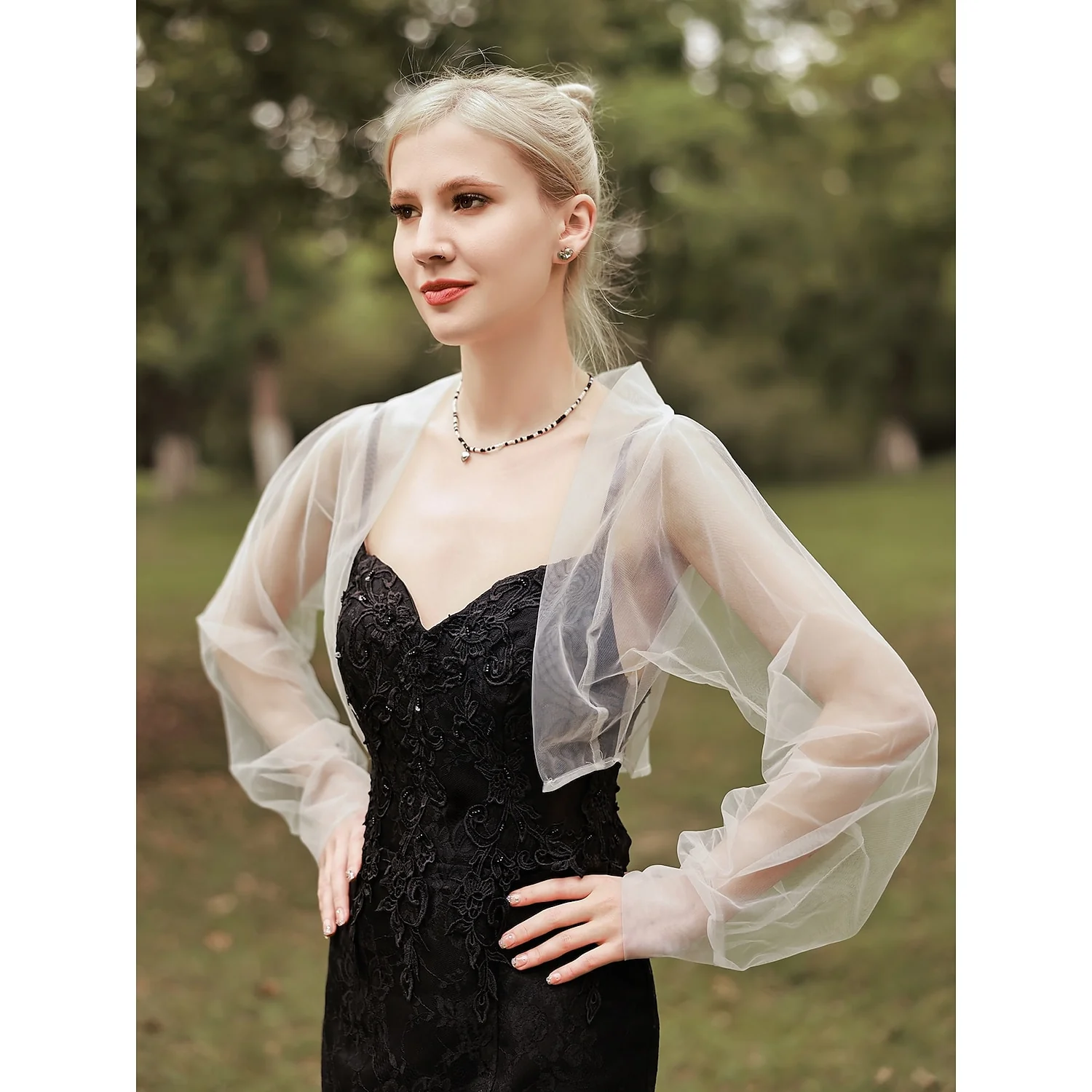 Dolman Sleeve Tulle Wedding Wraps With Pure Color For Party - Image 2