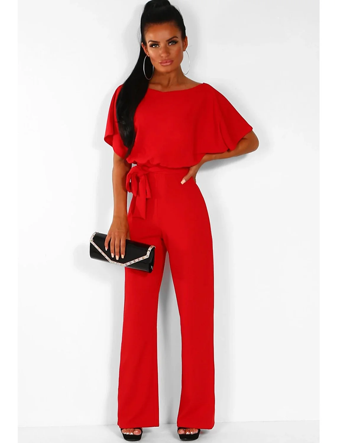 Elegant Chiffon Floor-Length Short Sleeves Wedding Guest Party Jumpsuits - Image 6