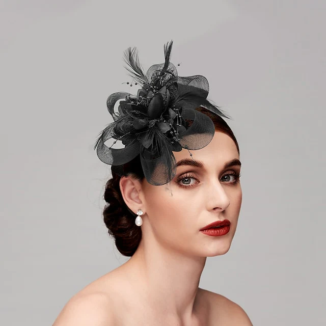 Elegant Feather Net Fascinators Hats with Feathers - Image 9