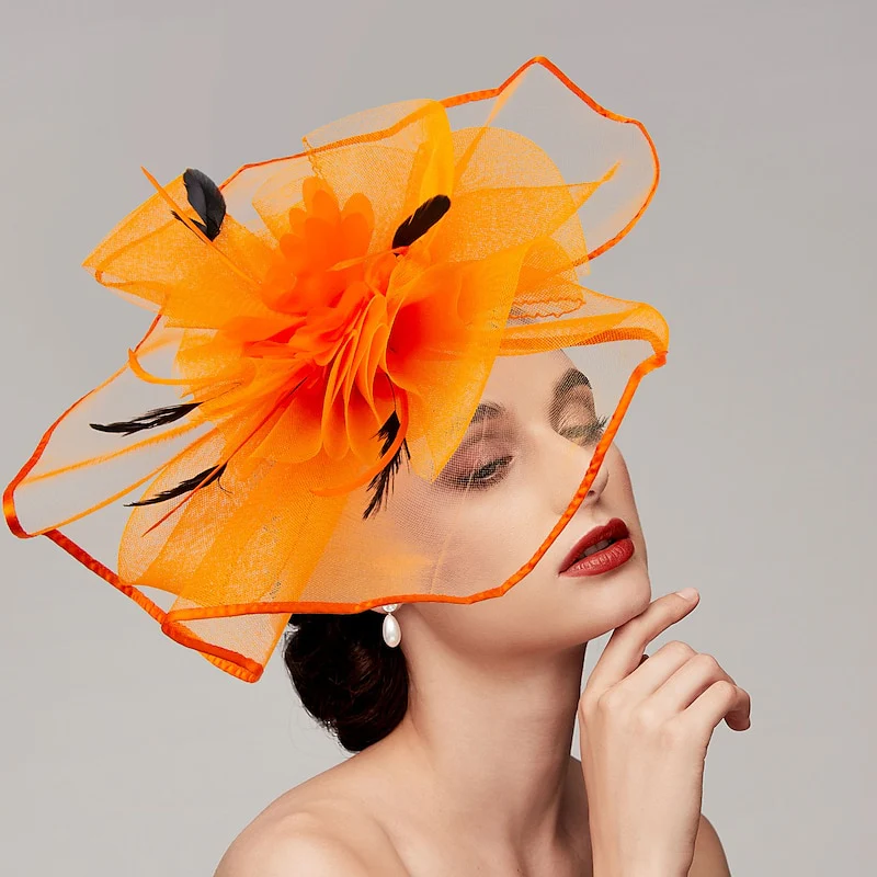 Elegant Net Saucer Hat Fascinator Hats Headpiece Flower Bow & Feather - Image 13