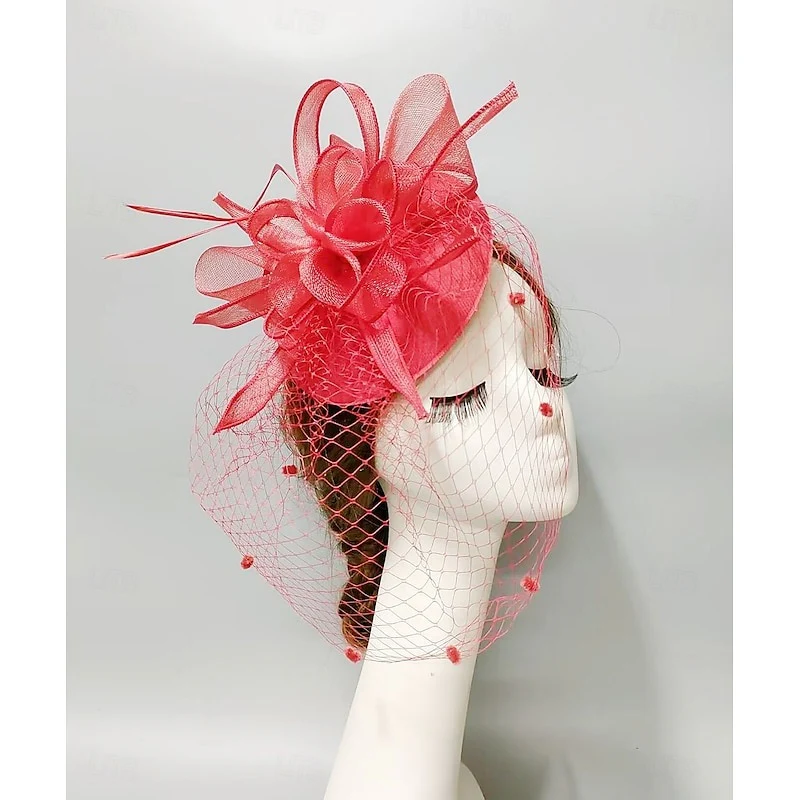 Elegant Net Saucer Hat Fascinator Hats Headpiece Flower Face Veil & Tulle & Bow - Image 3