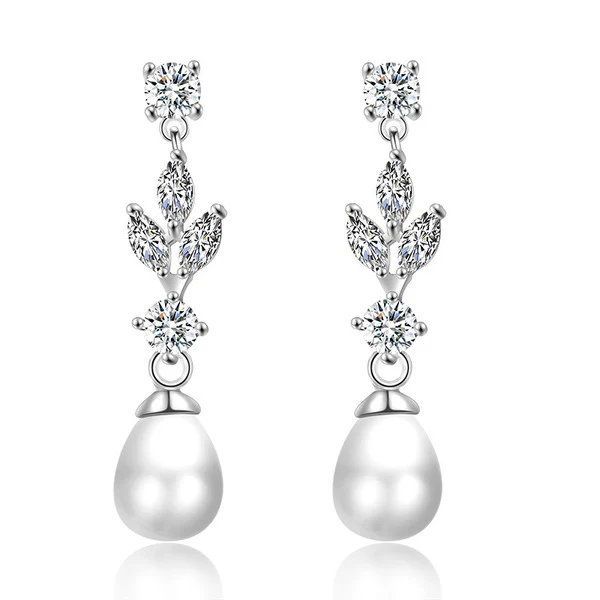 Elegant Oval Cubic Zirconia/Pearl Drop Earrings - Image 5