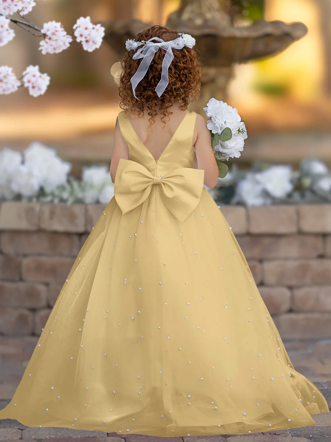 Elegant Princess Ball Gown Satin & Tulle Flower Girl Dress - Image 19