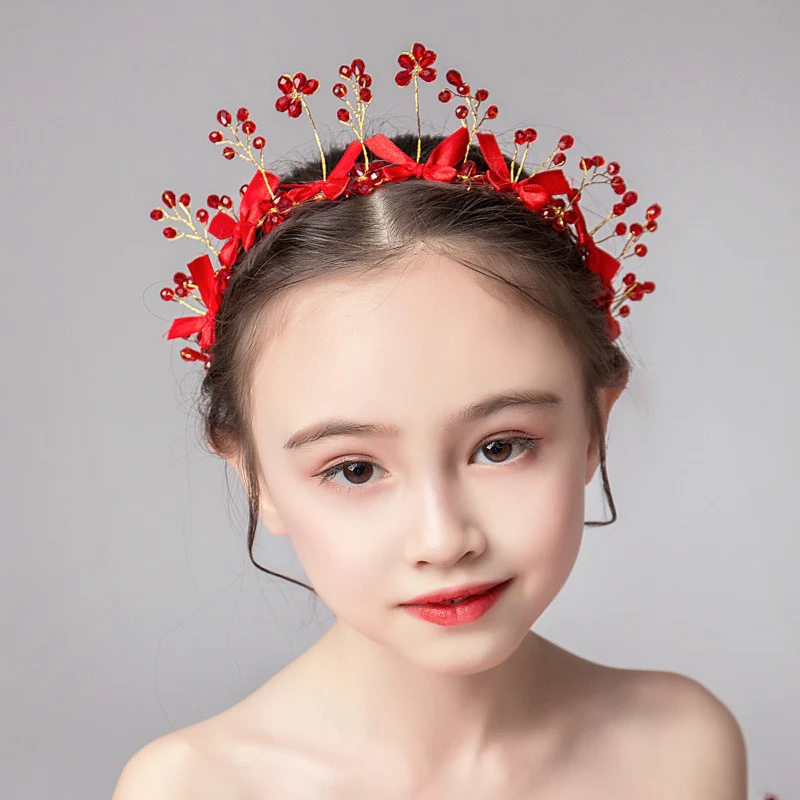 Elegant Red Bow Crystal Princess Headpiece Accessories - Image 3
