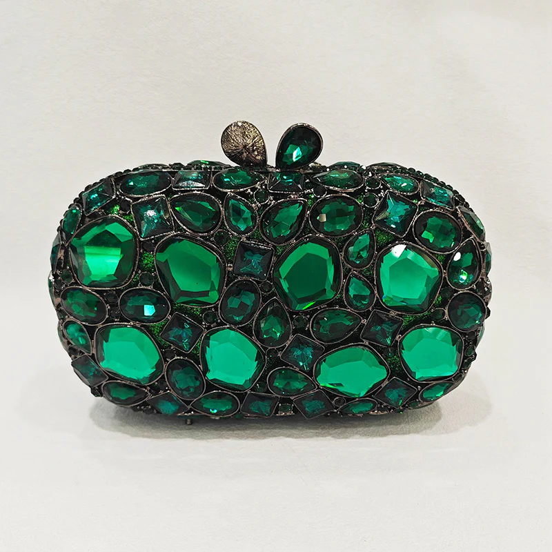 Elegant Retro Irregular Glass Diamond Encrusted Square Evening Wedding Party Clutch Bag - Image 14