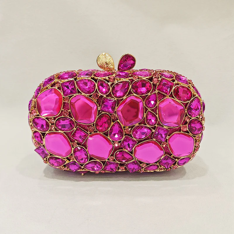 Elegant Retro Irregular Glass Diamond Encrusted Square Evening Wedding Party Clutch Bag - Image 15