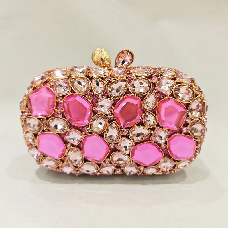 Elegant Retro Irregular Glass Diamond Encrusted Square Evening Wedding Party Clutch Bag - Image 16