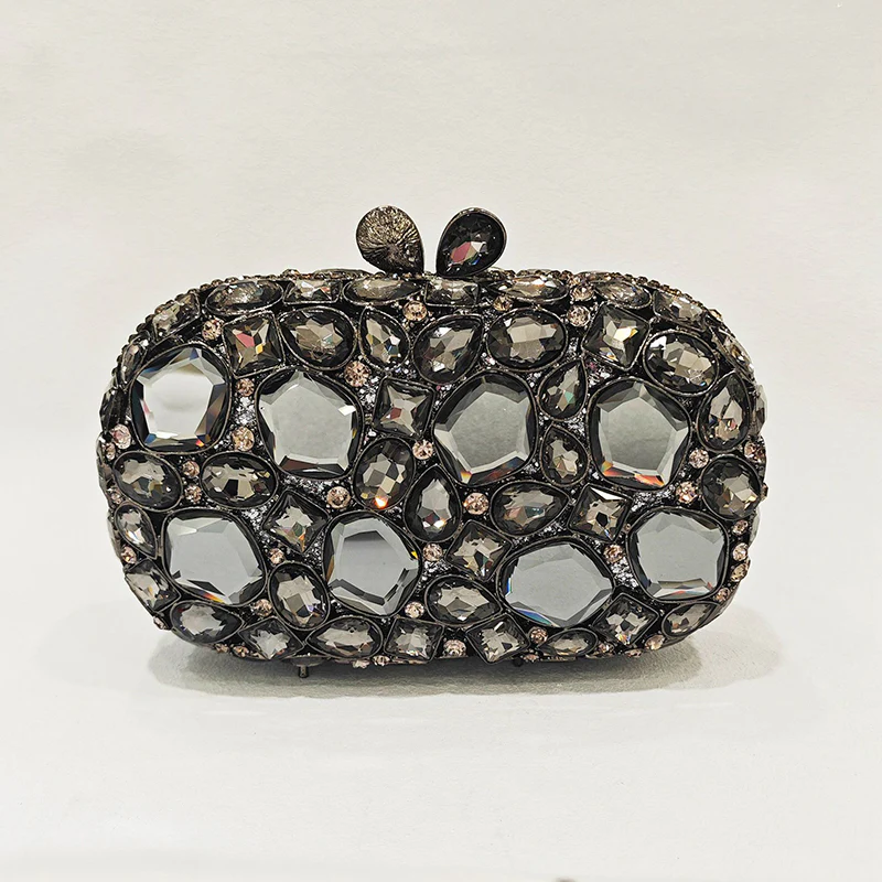 Elegant Retro Irregular Glass Diamond Encrusted Square Evening Wedding Party Clutch Bag - Image 19