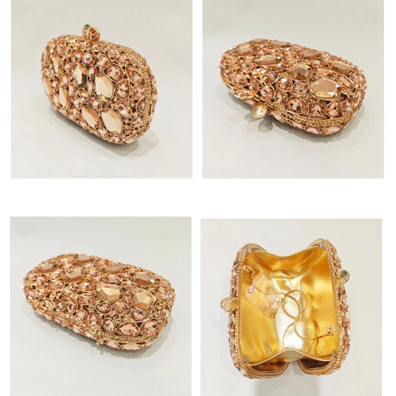 Elegant Retro Irregular Glass Diamond Encrusted Square Evening Wedding Party Clutch Bag - Image 2