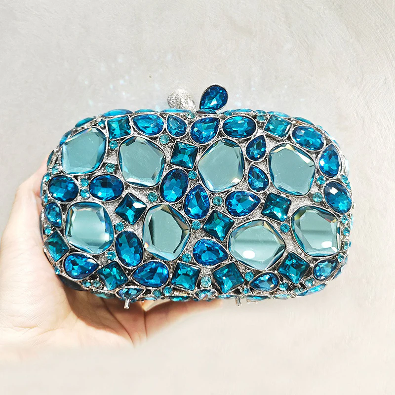 Elegant Retro Irregular Glass Diamond Encrusted Square Evening Wedding Party Clutch Bag - Image 3